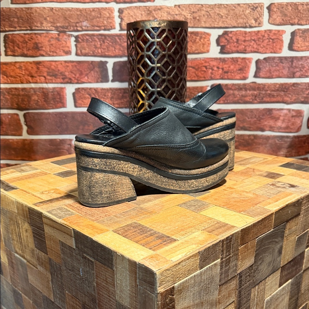 👡 Free People Platform Slingback Leather Cork Clogs — Black — Sz 39 (8.5) - Picture 3 of 10